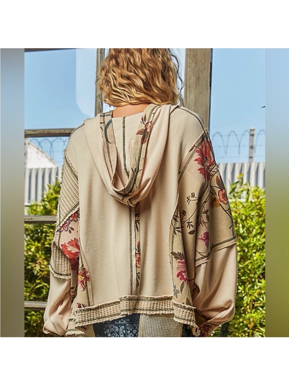 POL NWOT Hoodie Thermal Oversized Zip Floral - Picture 3 of 7